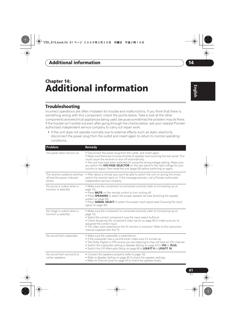 14 additional information, Troubleshooting, Additional information | Additional information 14, Chapter 14 | Technicolor - Thomson XRB3059-A User Manual | Page 61 / 66