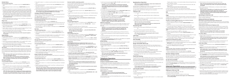 Intercom operation, Telephone operation, Exit | Page, Mute, Receiver volume control, Do not disturb (dnd), Making an intercom call, Visual indicators, Speakerphone operation | Technicolor - Thomson 28112 Series User Manual | Page 2 / 4