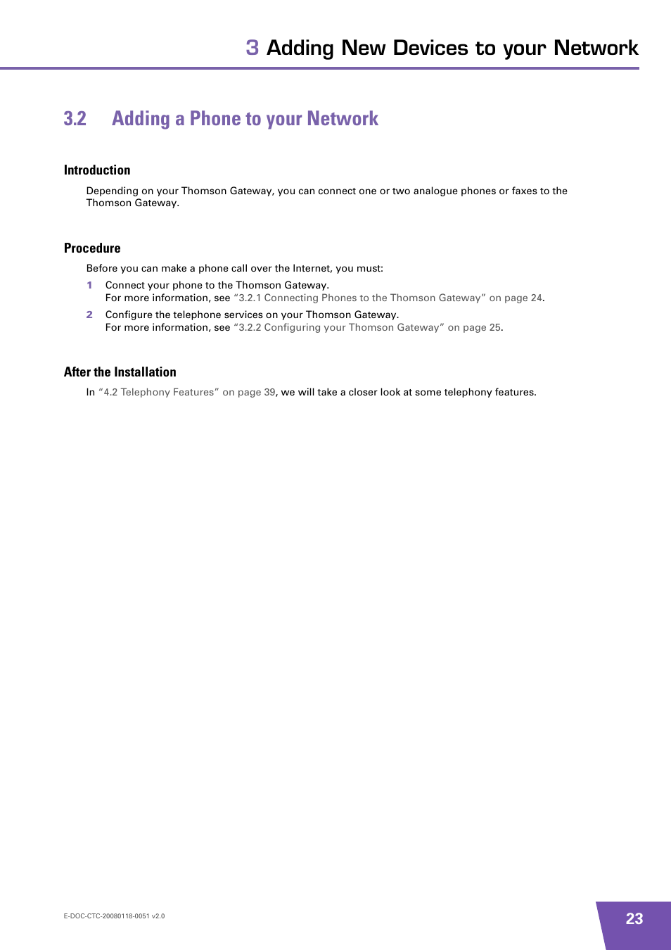 2 adding a phone to your network, Introduction, Procedure | After the installation, Adding a phone to your network | Technicolor - Thomson TG787 User Manual | Page 29 / 88