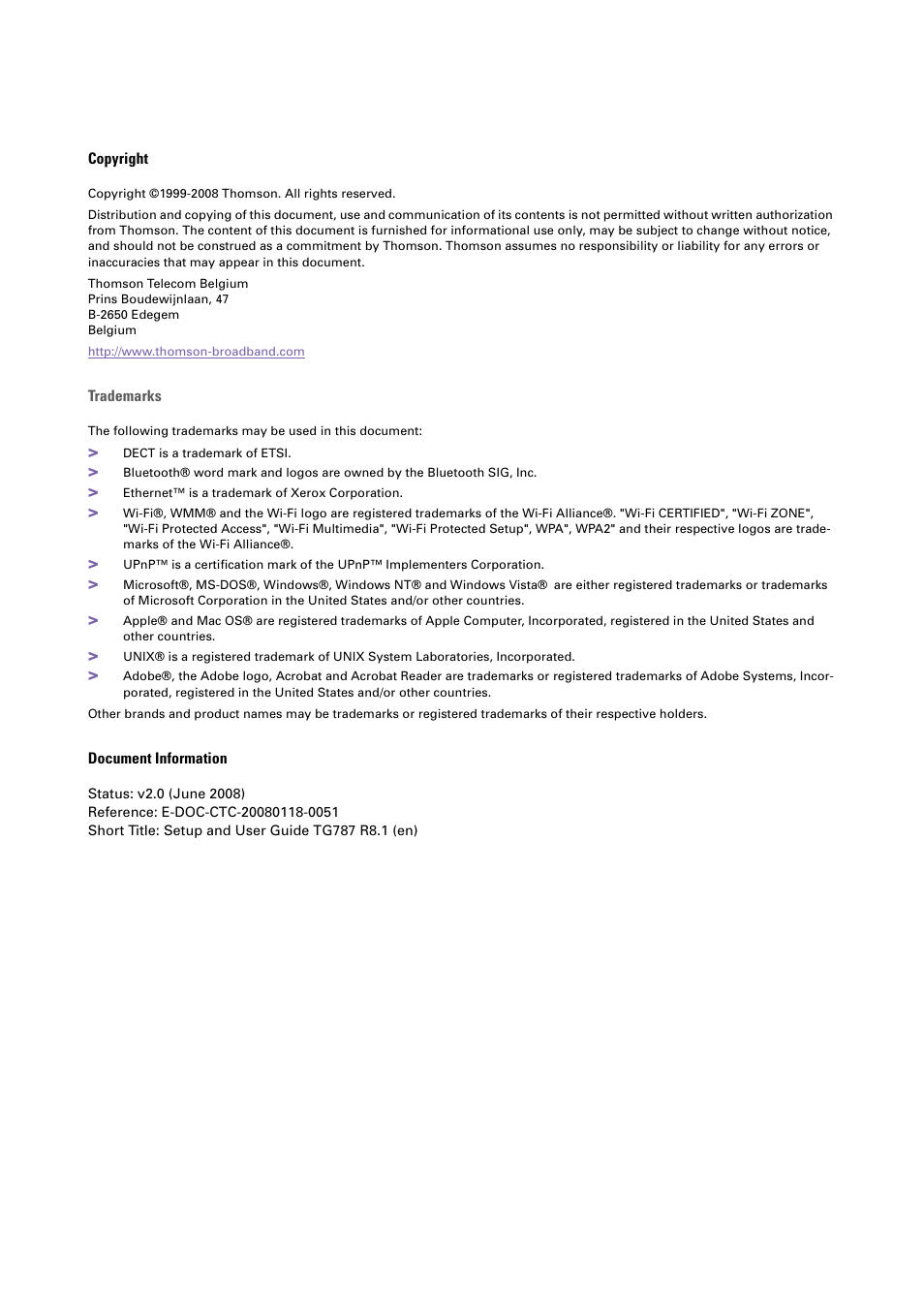 Technicolor - Thomson TG787 User Manual | Page 4 / 88