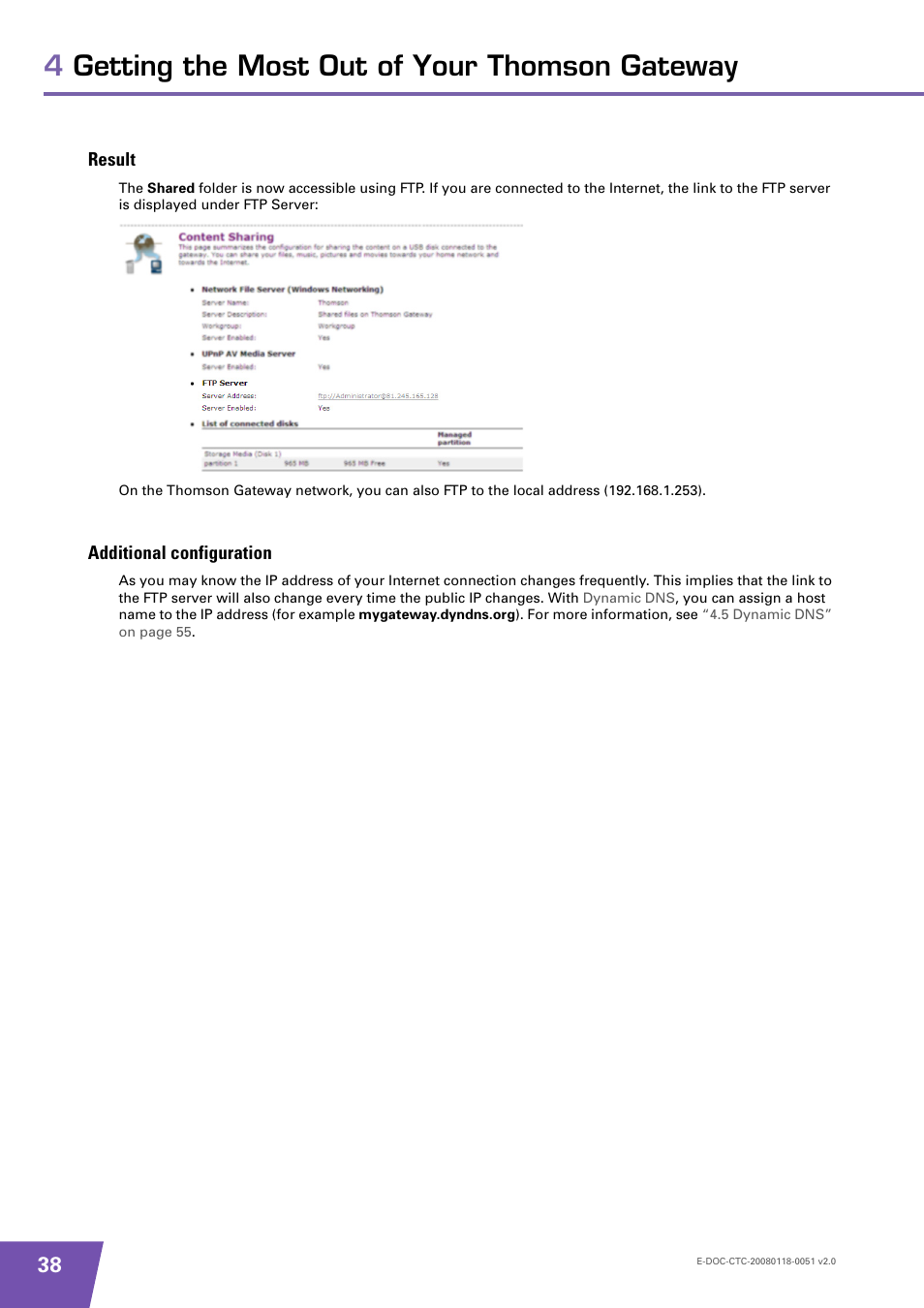 Result, Additional configuration, 4getting the most out of your thomson gateway | Technicolor - Thomson TG787 User Manual | Page 44 / 88