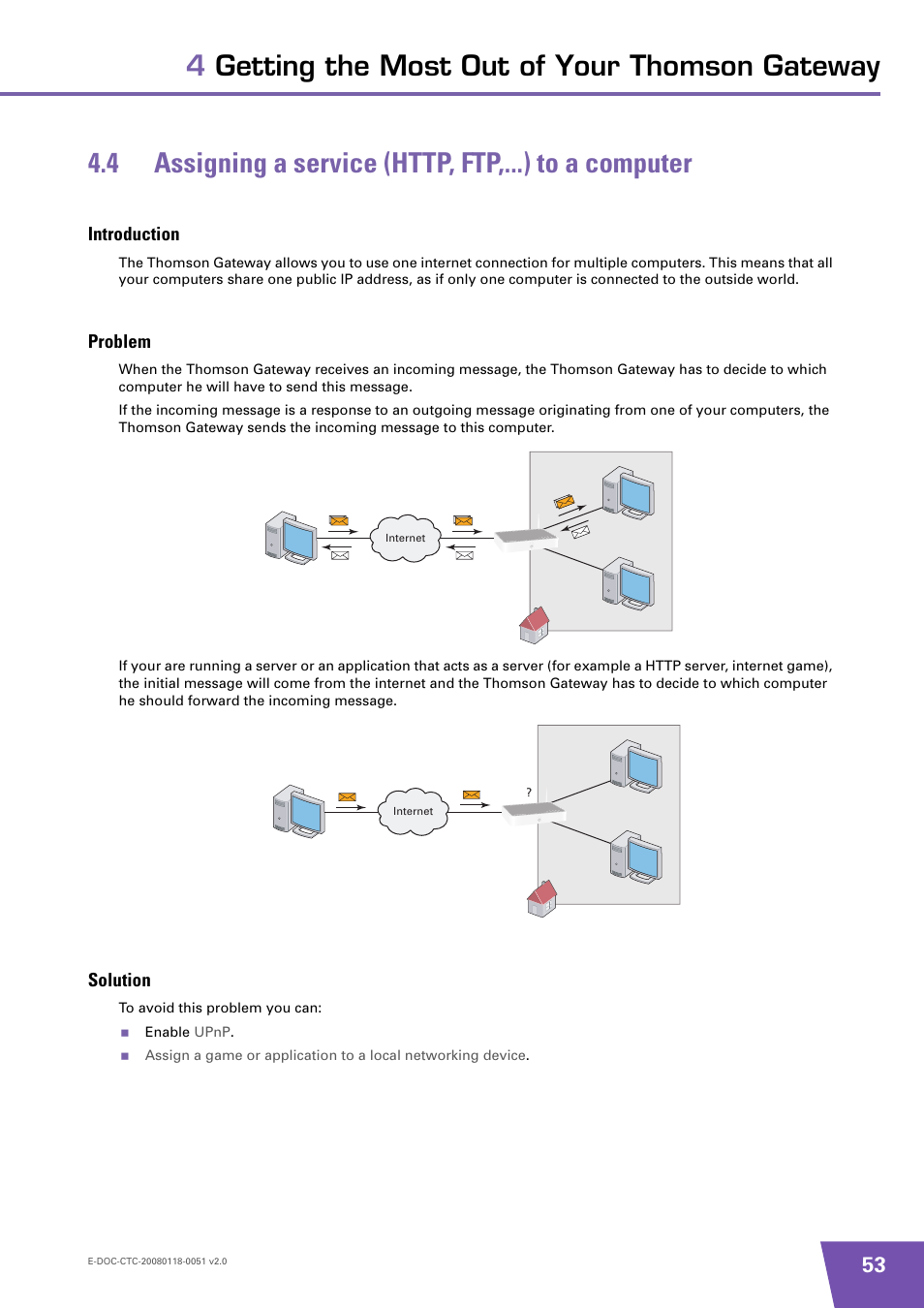 Introduction, Problem, Solution | Assigning a service (http, ftp,...) to a computer | Technicolor - Thomson TG787 User Manual | Page 59 / 88