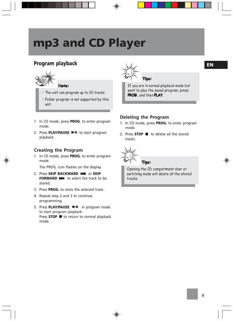Mp3 and cd player, Program playback | Technicolor - Thomson TM9235 EN User Manual | Page 12 / 15