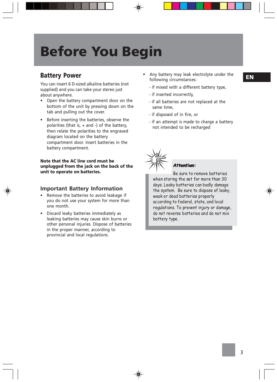 Before you begin, Battery power | Technicolor - Thomson TM9235 EN User Manual | Page 6 / 15