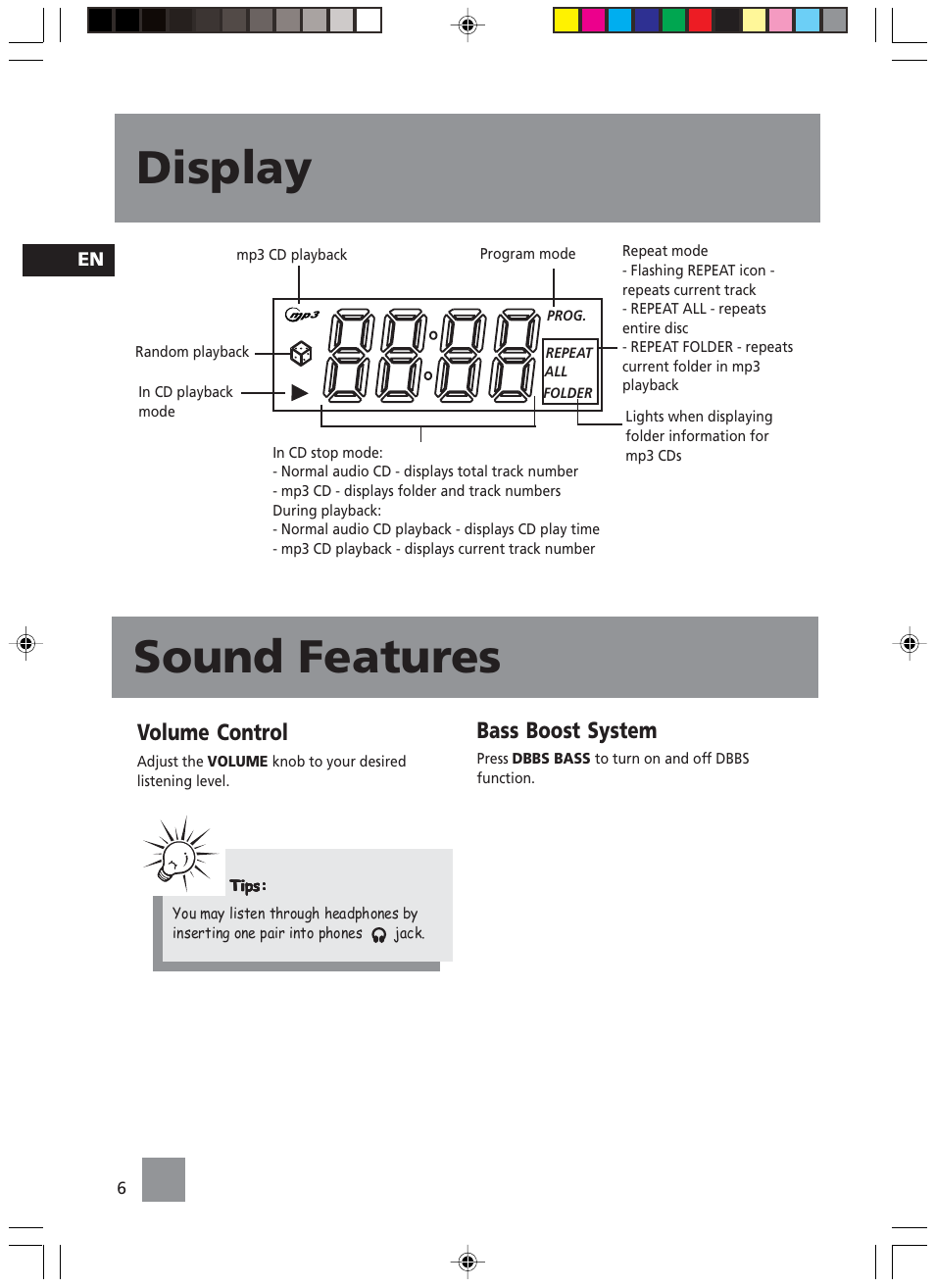 Display sound features, Volume control, Bass boost system | Technicolor - Thomson TM9235 EN User Manual | Page 9 / 15