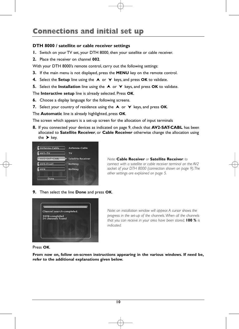 Connections and initial set up | Technicolor - Thomson DTH8000 User Manual | Page 10 / 59