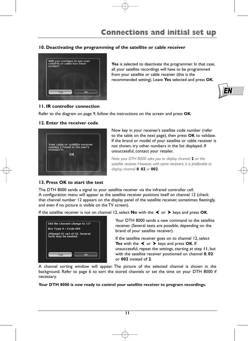 Connections and initial set up | Technicolor - Thomson DTH8000 User Manual | Page 11 / 59