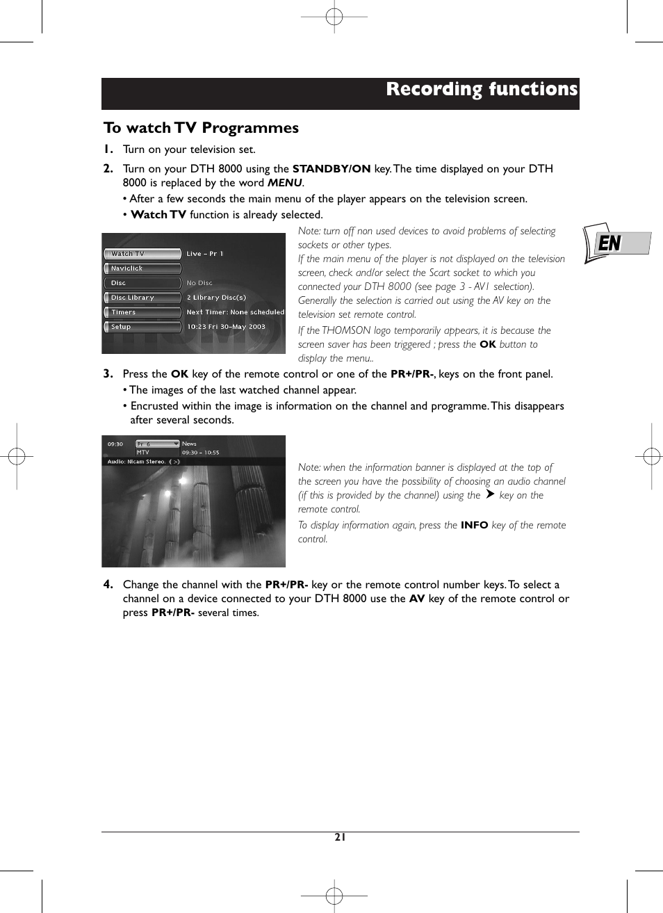 Recording functions | Technicolor - Thomson DTH8000 User Manual | Page 21 / 59