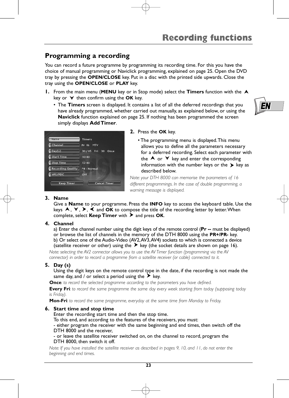 Recording functions, Programming a recording | Technicolor - Thomson DTH8000 User Manual | Page 23 / 59