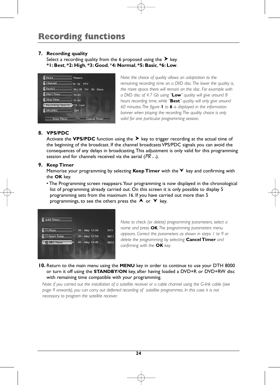 Recording functions | Technicolor - Thomson DTH8000 User Manual | Page 24 / 59