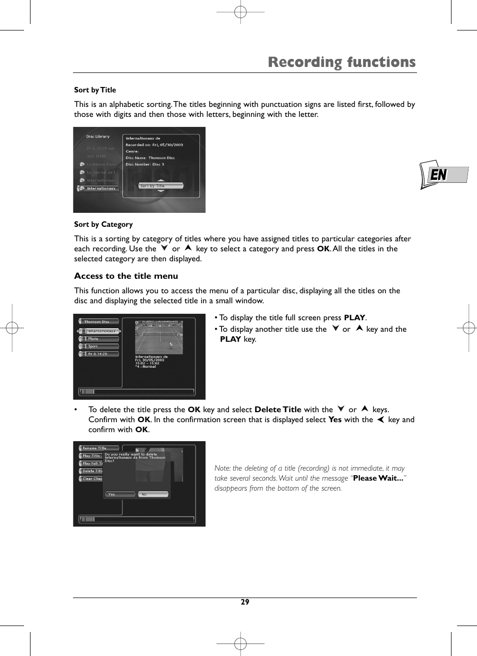 Recording functions | Technicolor - Thomson DTH8000 User Manual | Page 29 / 59