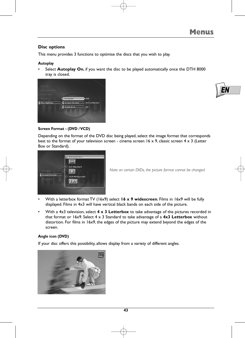 Menus | Technicolor - Thomson DTH8000 User Manual | Page 43 / 59