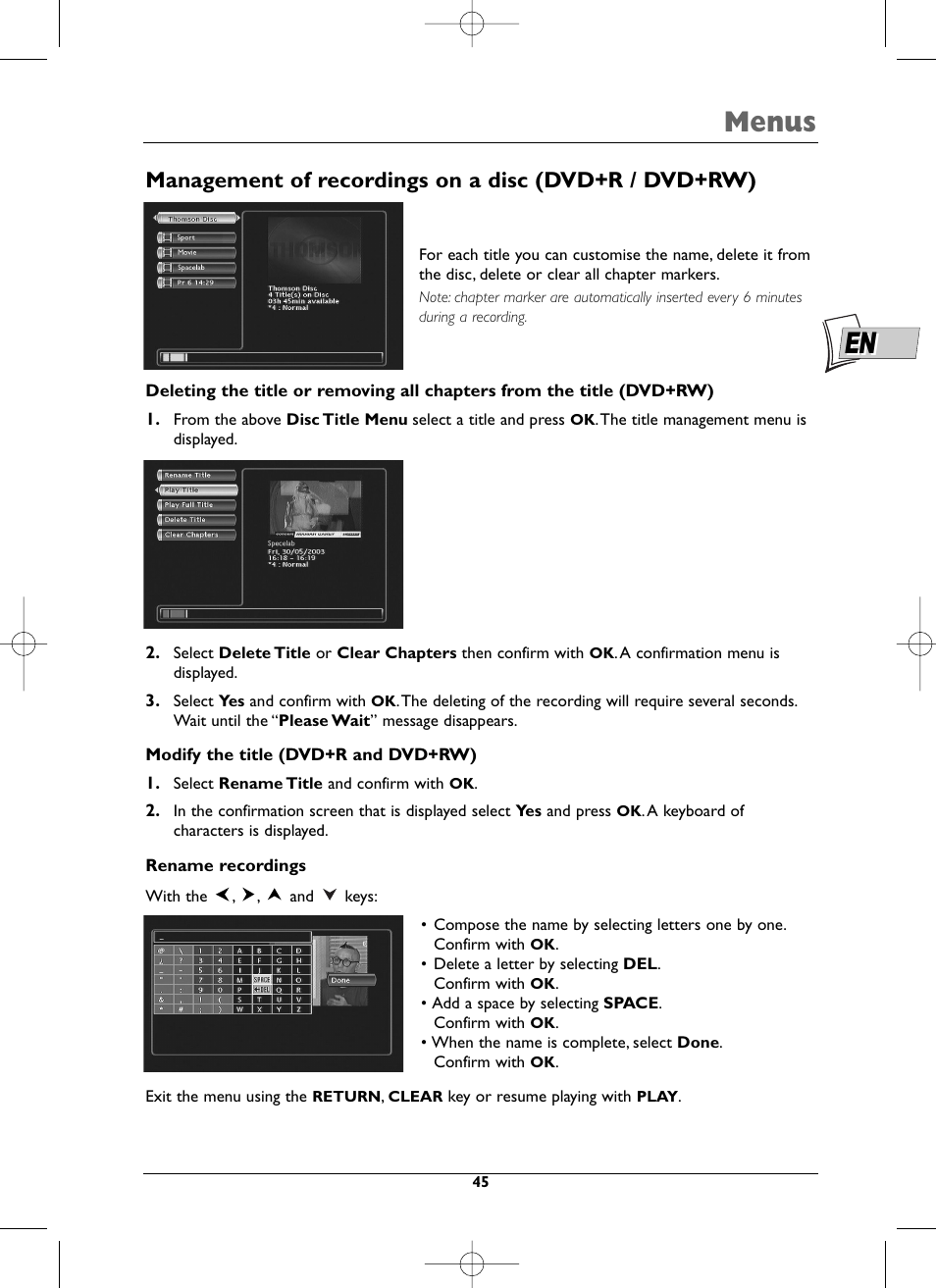 Menus | Technicolor - Thomson DTH8000 User Manual | Page 45 / 59