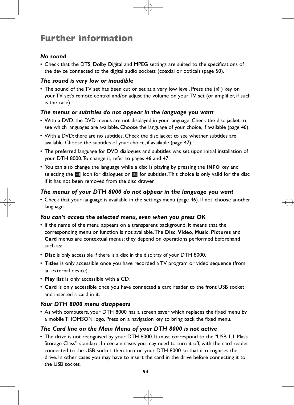Further information | Technicolor - Thomson DTH8000 User Manual | Page 54 / 59