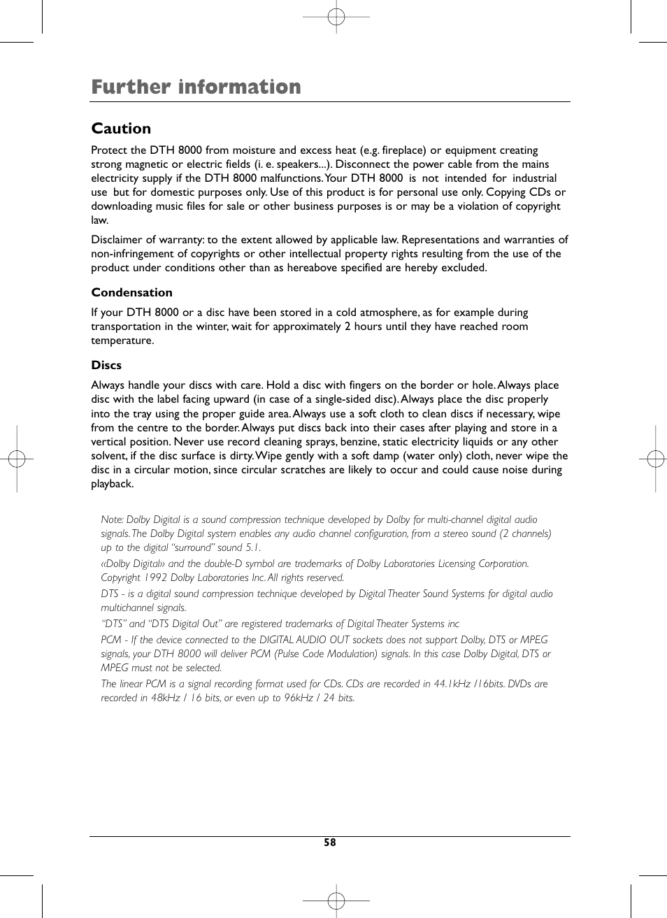 Further information, Caution | Technicolor - Thomson DTH8000 User Manual | Page 58 / 59