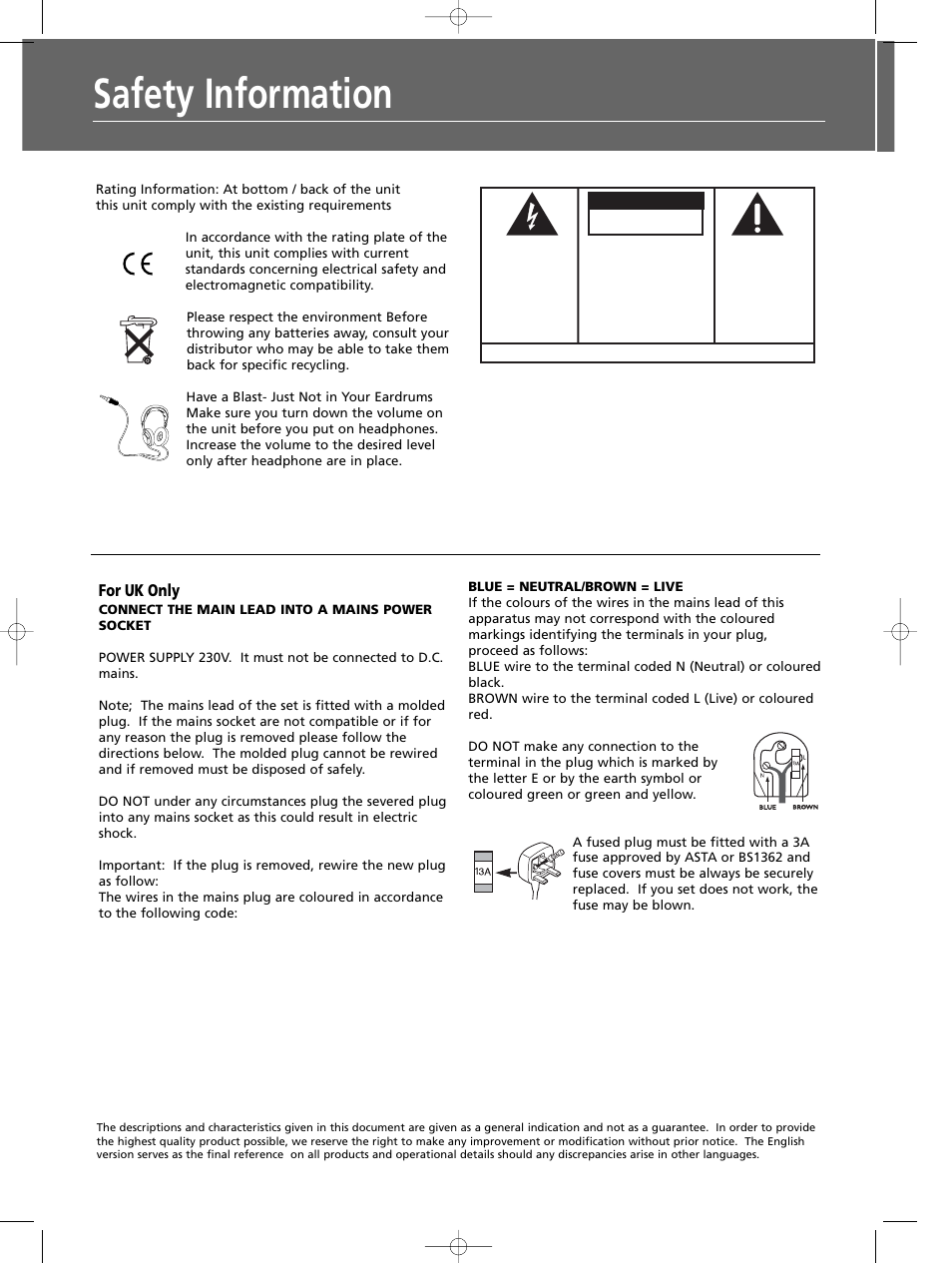 Safety information, Caution, Warning | Technicolor - Thomson DPL580HT User Manual | Page 3 / 28