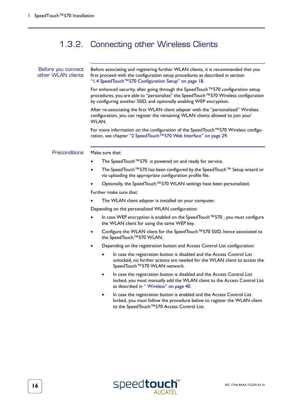 Connecting other wireless clients, Before you connect other wlan clients, Preconditions | Technicolor - Thomson 570 User Manual | Page 16 / 48