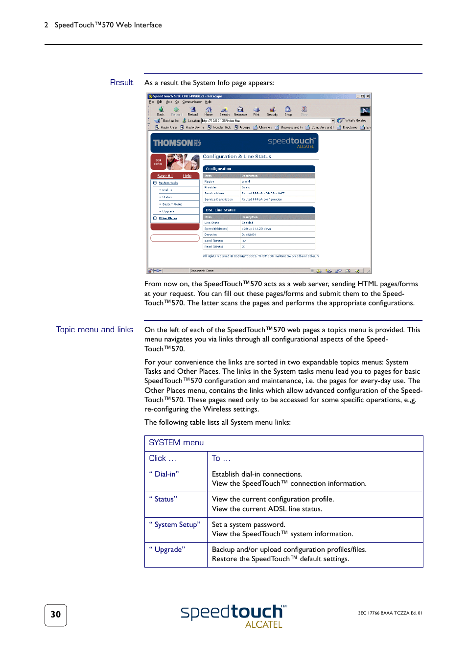 Result, Topic menu and links | Technicolor - Thomson 570 User Manual | Page 30 / 48