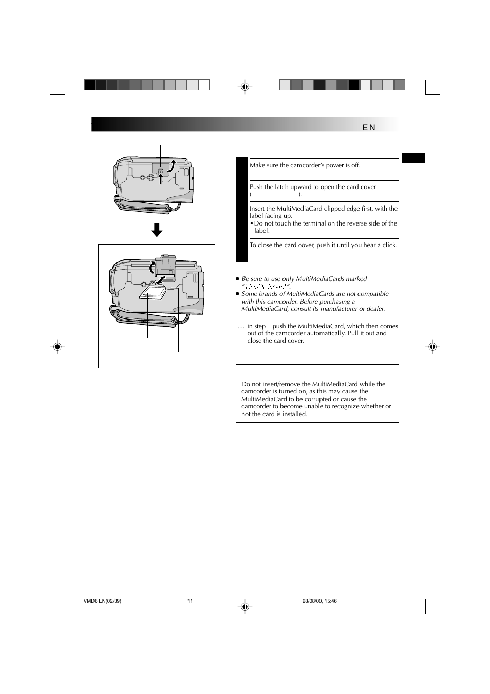 Loading a multimediacard | Technicolor - Thomson VMD 6 User Manual | Page 12 / 82