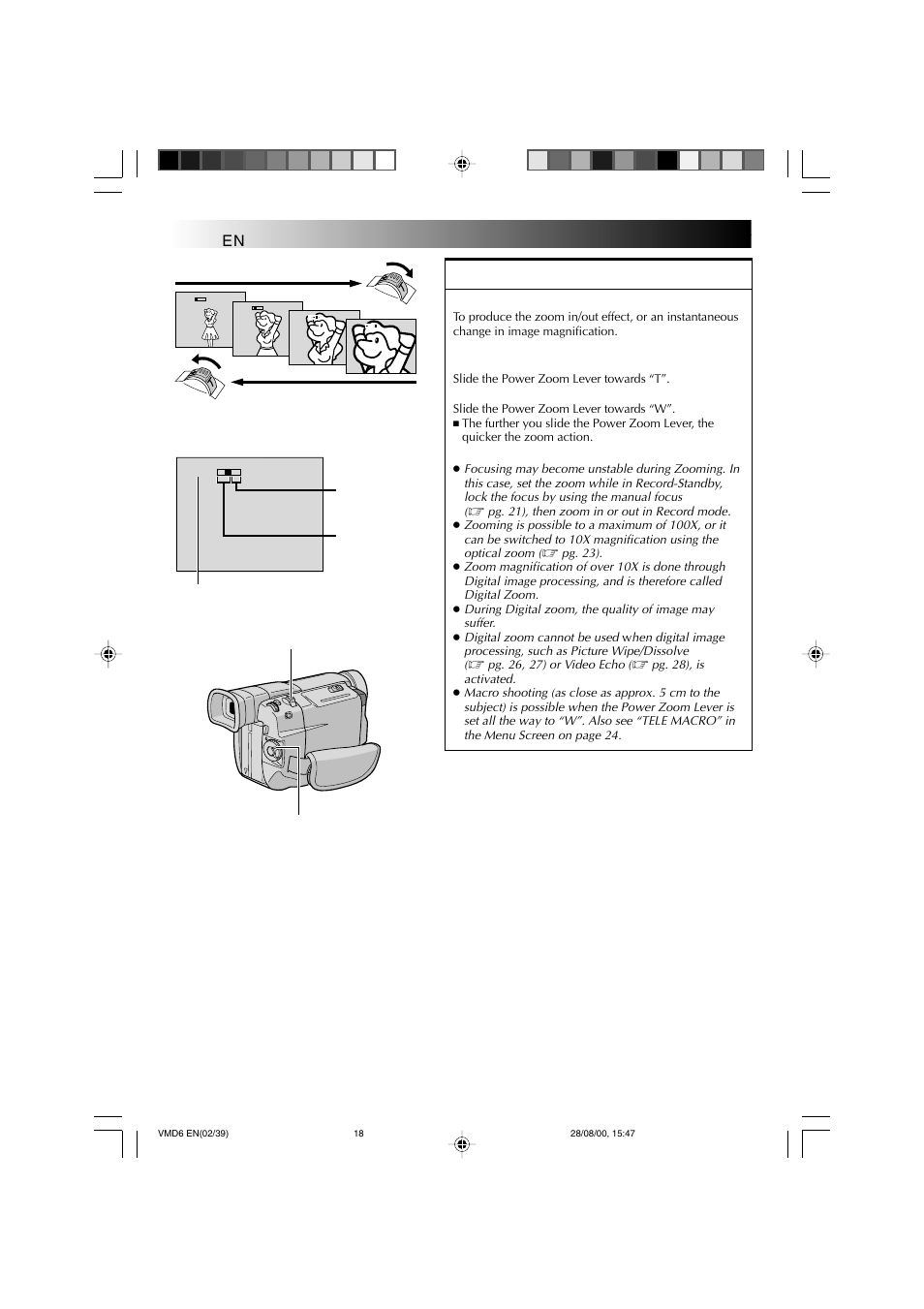 Recording, Basic recording for video and d.s.c, Zooming | Technicolor - Thomson VMD 6 User Manual | Page 19 / 82