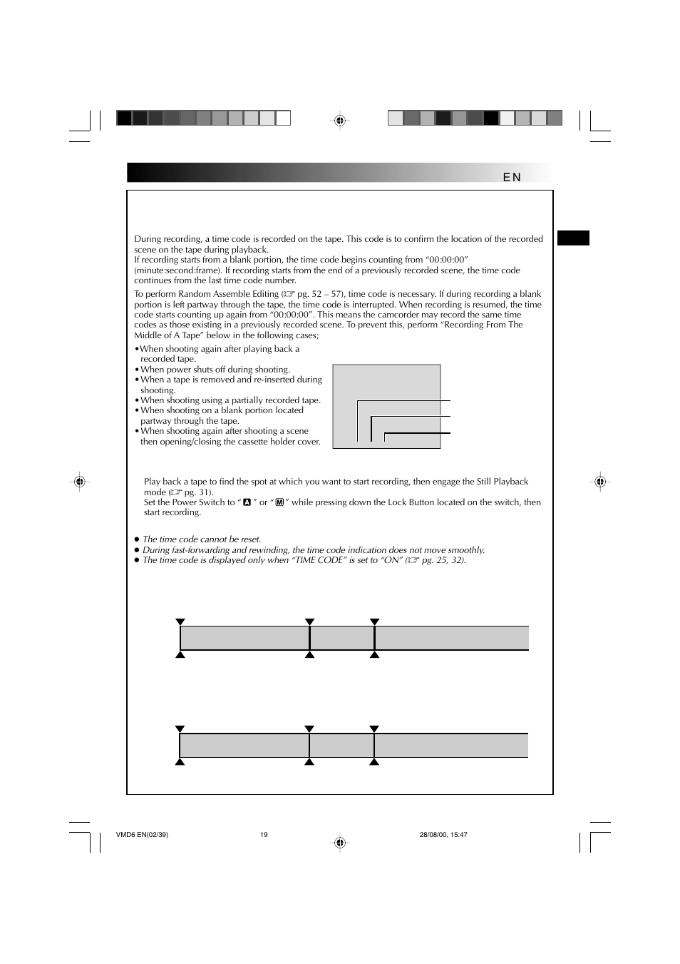 Time code, Recording from the middle of a tape | Technicolor - Thomson VMD 6 User Manual | Page 20 / 82