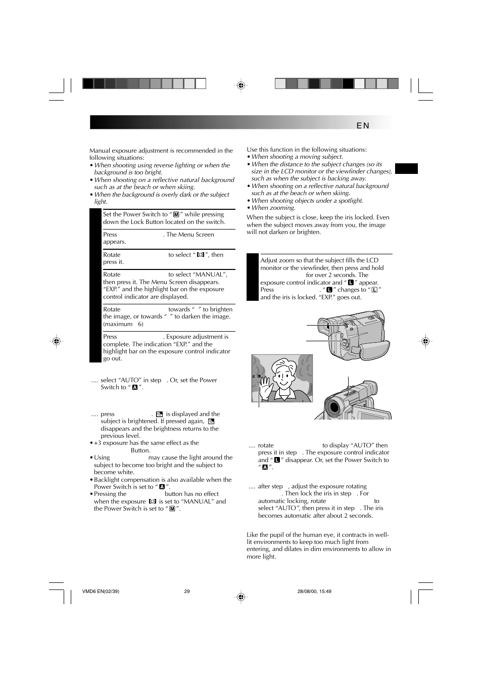 Exposure control, Iris lock | Technicolor - Thomson VMD 6 User Manual | Page 30 / 82