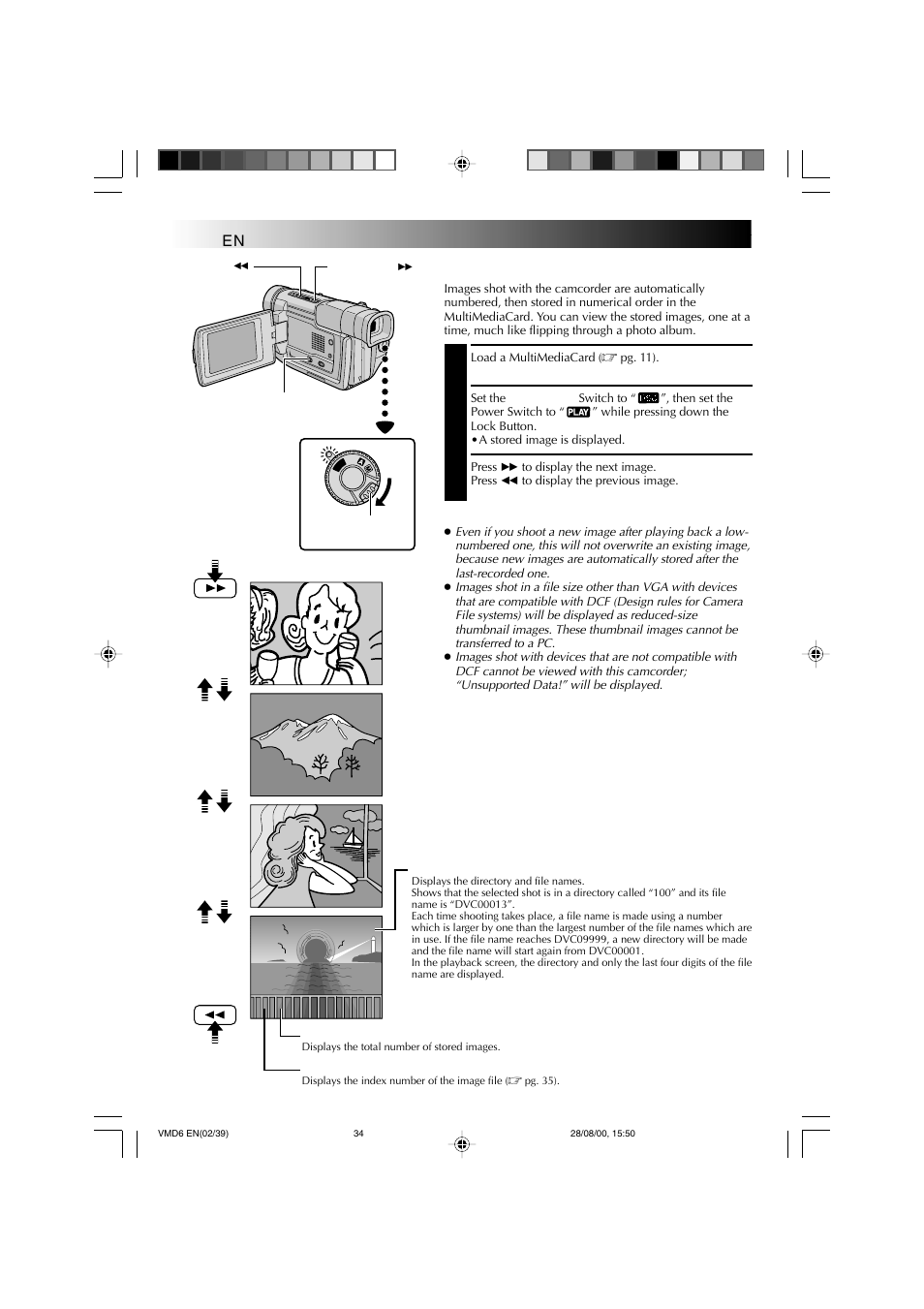 Playback, Normal playback, Basic playback for d.s.c | Technicolor - Thomson VMD 6 User Manual | Page 35 / 82