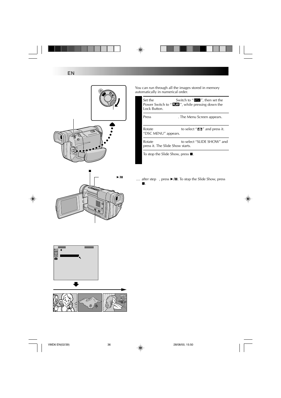 Playback, Slide show, Advanced features for d.s.c | Technicolor - Thomson VMD 6 User Manual | Page 37 / 82