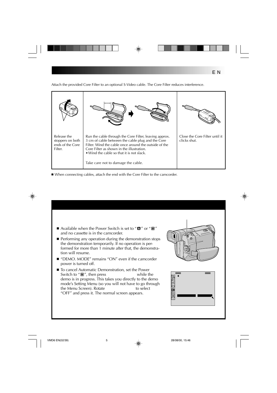 Automatic demonstration, How to attach the core filter | Technicolor - Thomson VMD 6 User Manual | Page 6 / 82