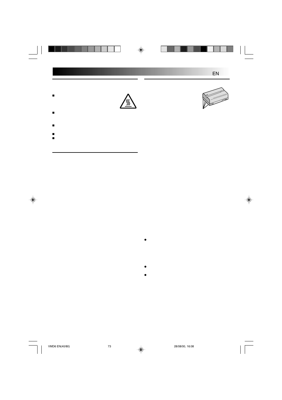 Cautions, Video light, General battery precautions | Battery packs | Technicolor - Thomson VMD 6 User Manual | Page 74 / 82