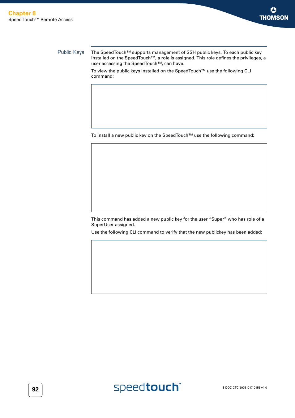 Public keys, Chapter 8 | Technicolor - Thomson Wireless Business DSL Routers SpeedTouchTM620 User Manual | Page 102 / 216