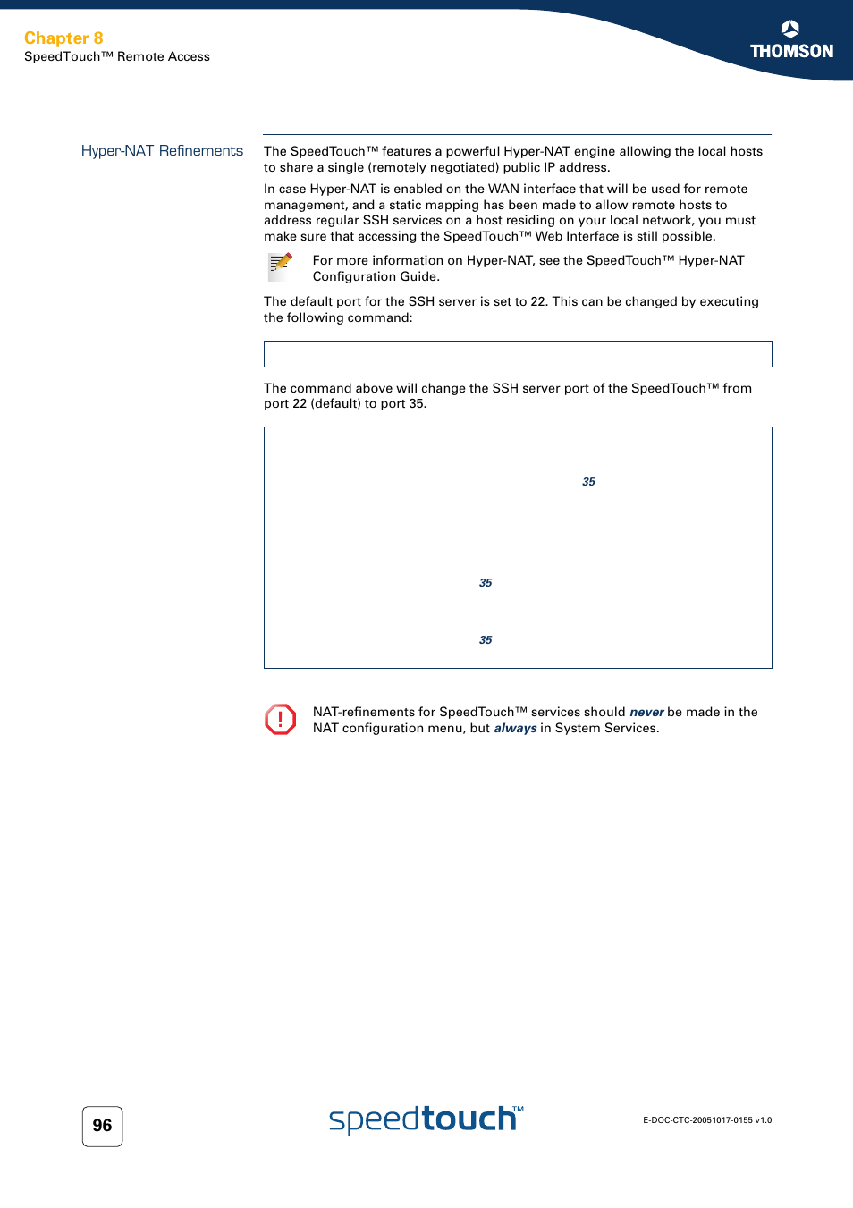 Hyper-nat refinements, Chapter 8 | Technicolor - Thomson Wireless Business DSL Routers SpeedTouchTM620 User Manual | Page 106 / 216