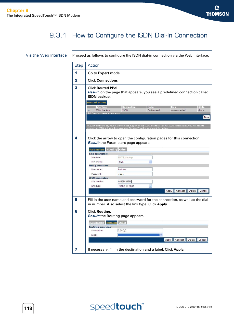 1 how to configure the isdn dial-in connection, Via the web interface, How to configure the isdn dial-in connection | Chapter 9 | Technicolor - Thomson Wireless Business DSL Routers SpeedTouchTM620 User Manual | Page 128 / 216