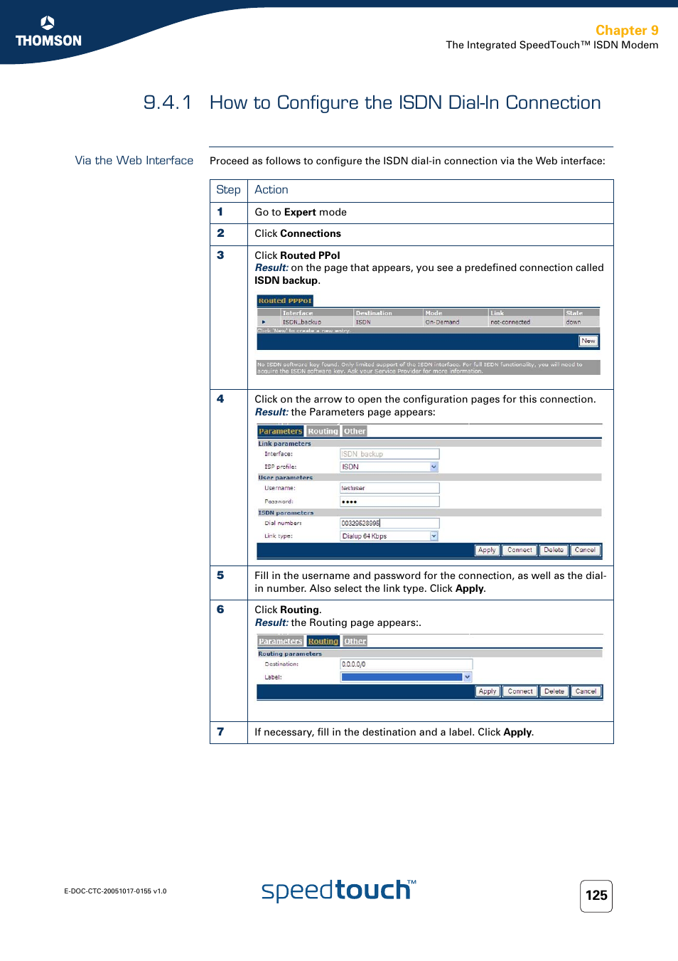 1 how to configure the isdn dial-in connection, Via the web interface, How to configure the isdn dial-in connection | Chapter 9 | Technicolor - Thomson Wireless Business DSL Routers SpeedTouchTM620 User Manual | Page 135 / 216