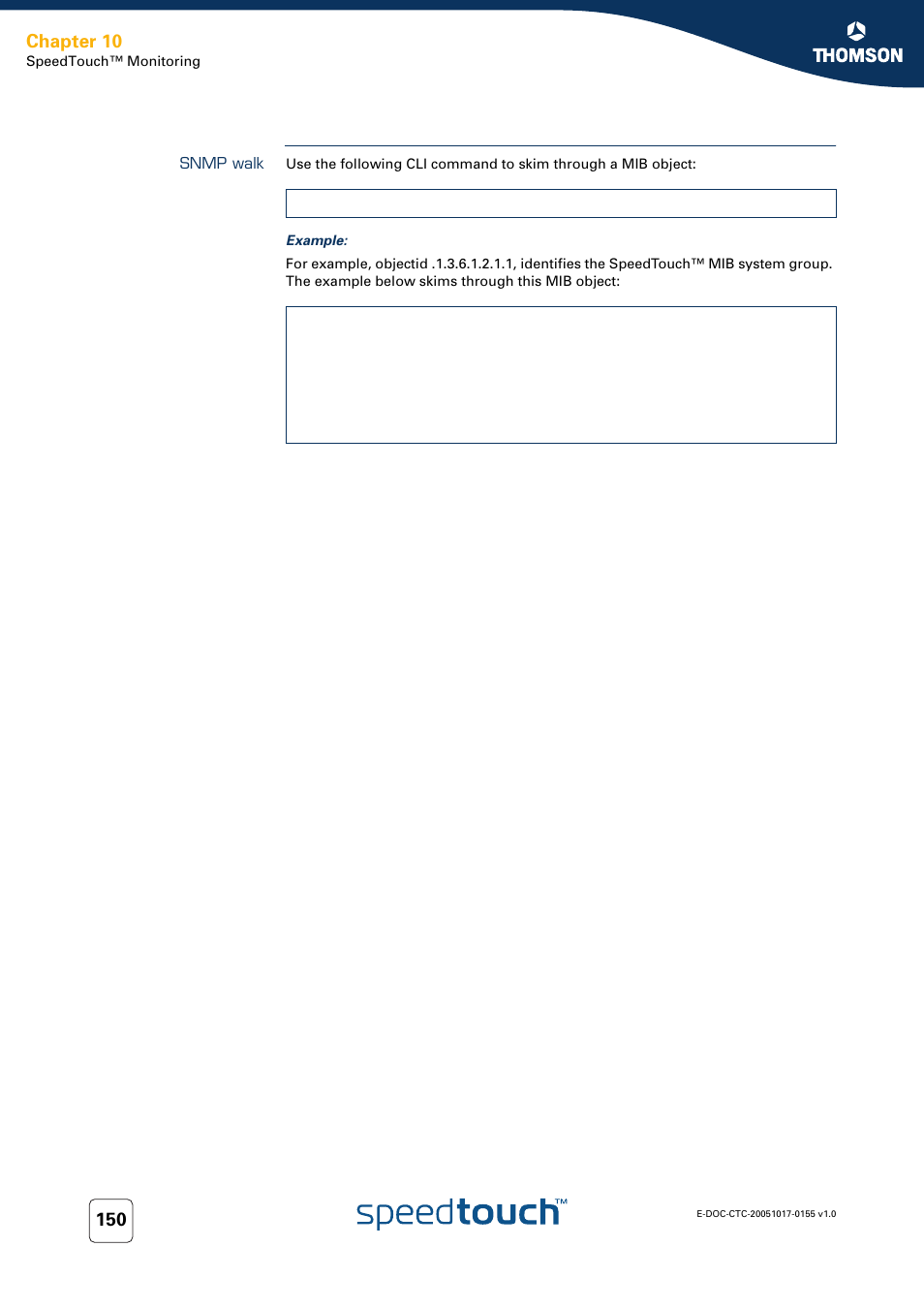 Snmp walk, Chapter 10 | Technicolor - Thomson Wireless Business DSL Routers SpeedTouchTM620 User Manual | Page 160 / 216