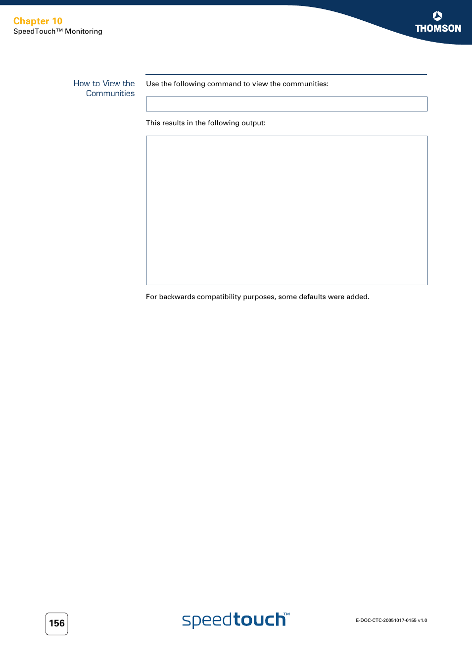 How to view the communities, Chapter 10 | Technicolor - Thomson Wireless Business DSL Routers SpeedTouchTM620 User Manual | Page 166 / 216