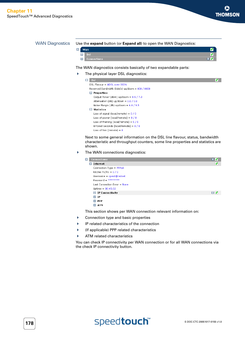 Wan diagnostics, Chapter 11 | Technicolor - Thomson Wireless Business DSL Routers SpeedTouchTM620 User Manual | Page 188 / 216