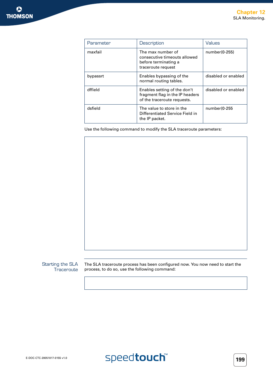 Starting the sla traceroute, Chapter 12 | Technicolor - Thomson Wireless Business DSL Routers SpeedTouchTM620 User Manual | Page 209 / 216