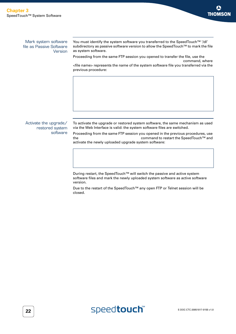 Activate the upgrade/ restored system software, Chapter 3 | Technicolor - Thomson Wireless Business DSL Routers SpeedTouchTM620 User Manual | Page 32 / 216