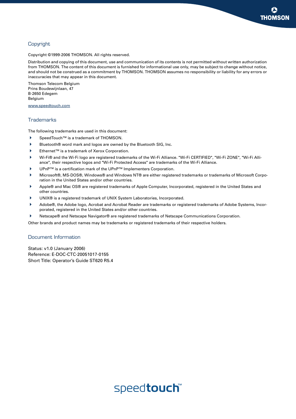 Technicolor - Thomson Wireless Business DSL Routers SpeedTouchTM620 User Manual | Page 4 / 216