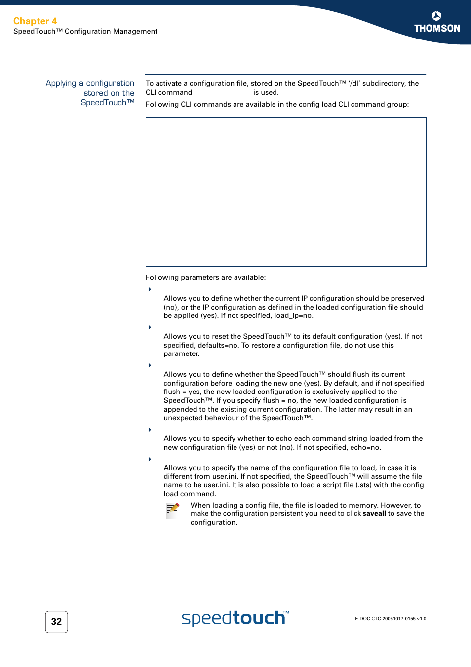 Applying a configuration stored on the speedtouch, Chapter 4 | Technicolor - Thomson Wireless Business DSL Routers SpeedTouchTM620 User Manual | Page 42 / 216