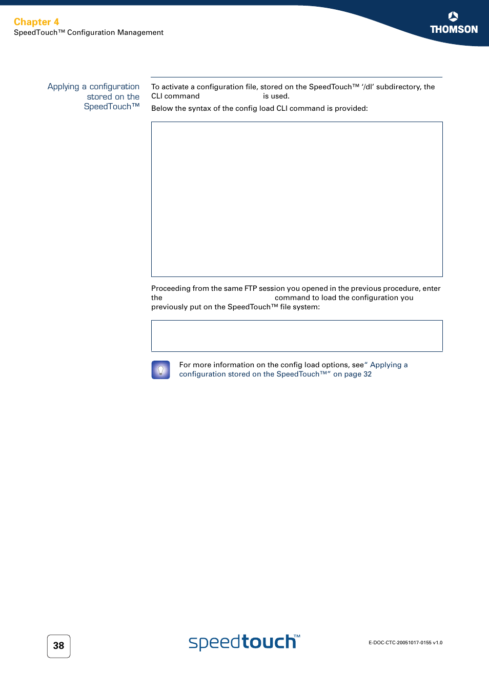 Applying a configuration stored on the speedtouch, Chapter 4 | Technicolor - Thomson Wireless Business DSL Routers SpeedTouchTM620 User Manual | Page 48 / 216