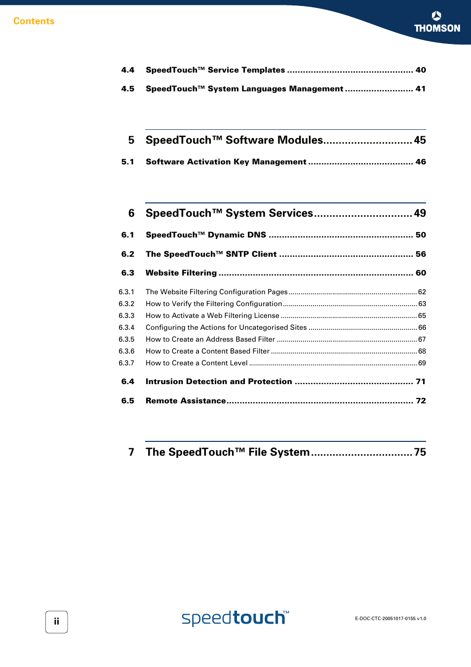 5speedtouch™ software modules, 6speedtouch™ system services, 7the speedtouch™ file system | Technicolor - Thomson Wireless Business DSL Routers SpeedTouchTM620 User Manual | Page 6 / 216