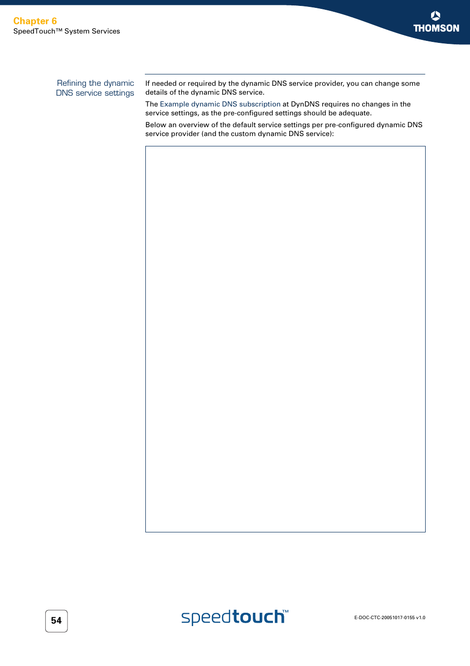 Refining the dynamic dns service settings, Chapter 6 | Technicolor - Thomson Wireless Business DSL Routers SpeedTouchTM620 User Manual | Page 64 / 216