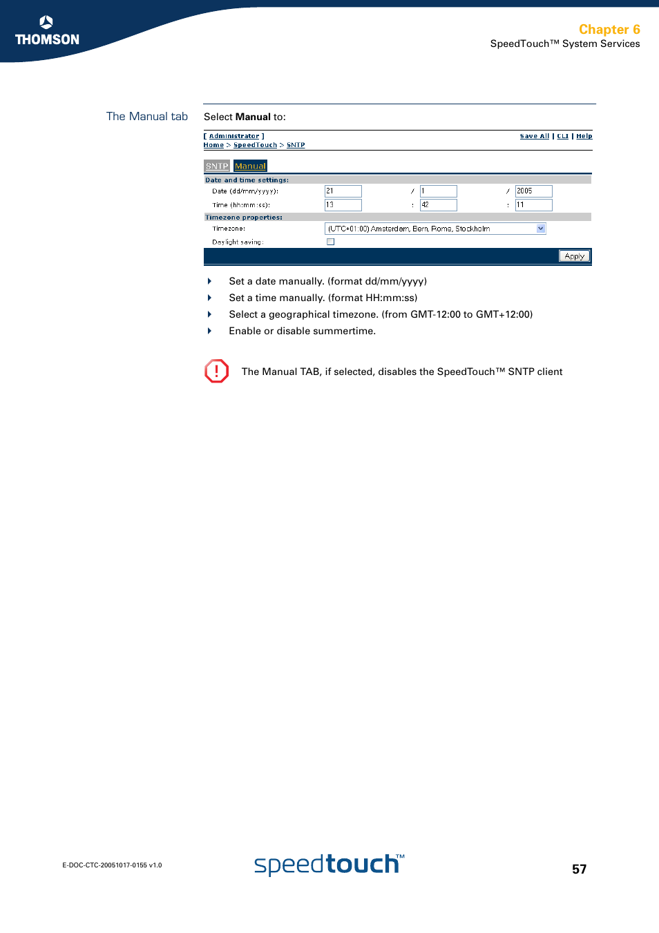 The manual tab, Chapter 6 | Technicolor - Thomson Wireless Business DSL Routers SpeedTouchTM620 User Manual | Page 67 / 216