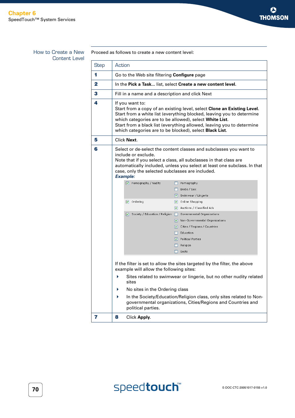 How to create a new content level, Chapter 6 | Technicolor - Thomson Wireless Business DSL Routers SpeedTouchTM620 User Manual | Page 80 / 216