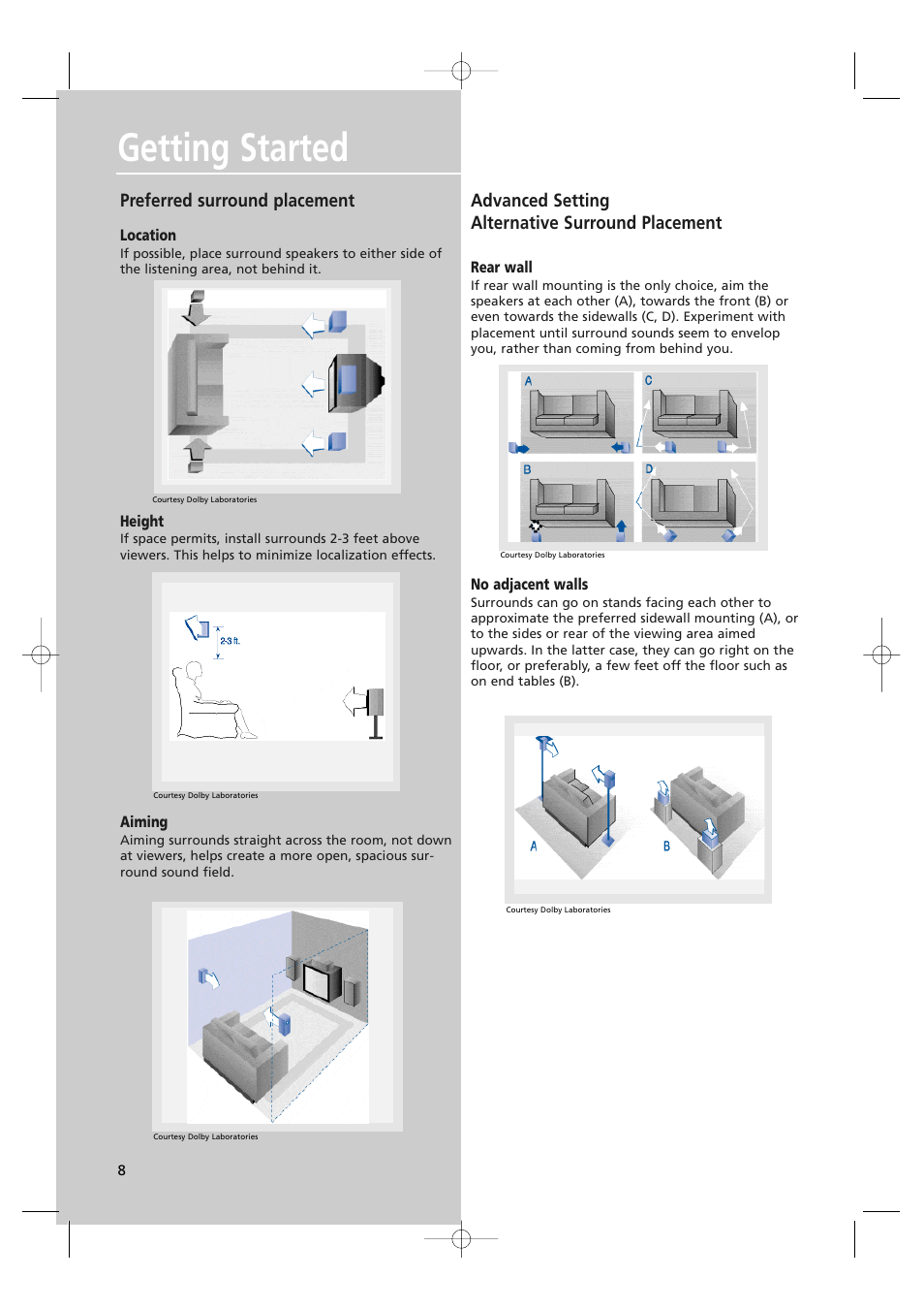 Getting started, Preferred surround placement, Advanced setting alternative surround placement | Technicolor - Thomson DPL560HT User Manual | Page 11 / 27