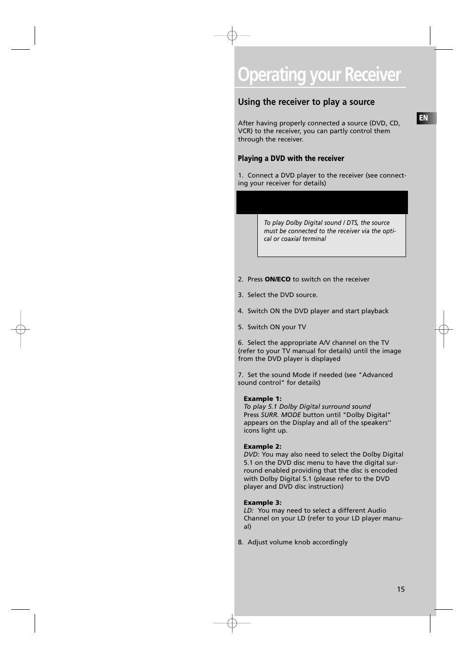 Operating your receiver, N o t e | Technicolor - Thomson DPL560HT User Manual | Page 18 / 27