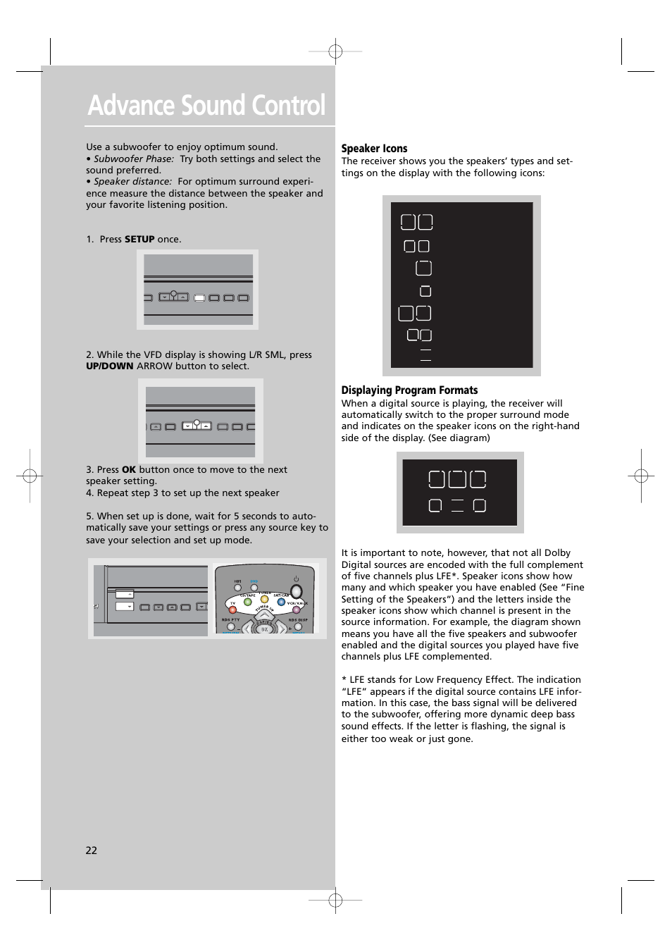 Advance sound control, Speaker icons, Displaying program formats | Technicolor - Thomson DPL560HT User Manual | Page 25 / 27