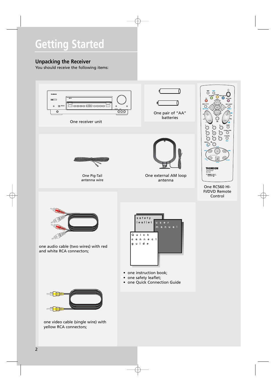 Getting started, Unpacking the receiver | Technicolor - Thomson DPL560HT User Manual | Page 5 / 27